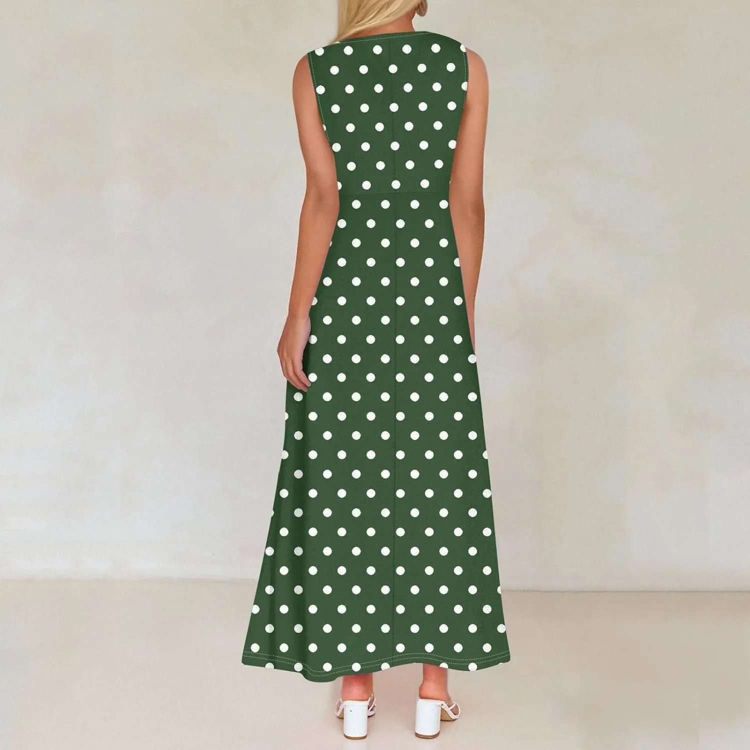 Maxi Floral Dresses for Women 2025 Vacation Sleeveless V Neck Sundress Ruffle Flowy Swing A Line Dresses Frocks