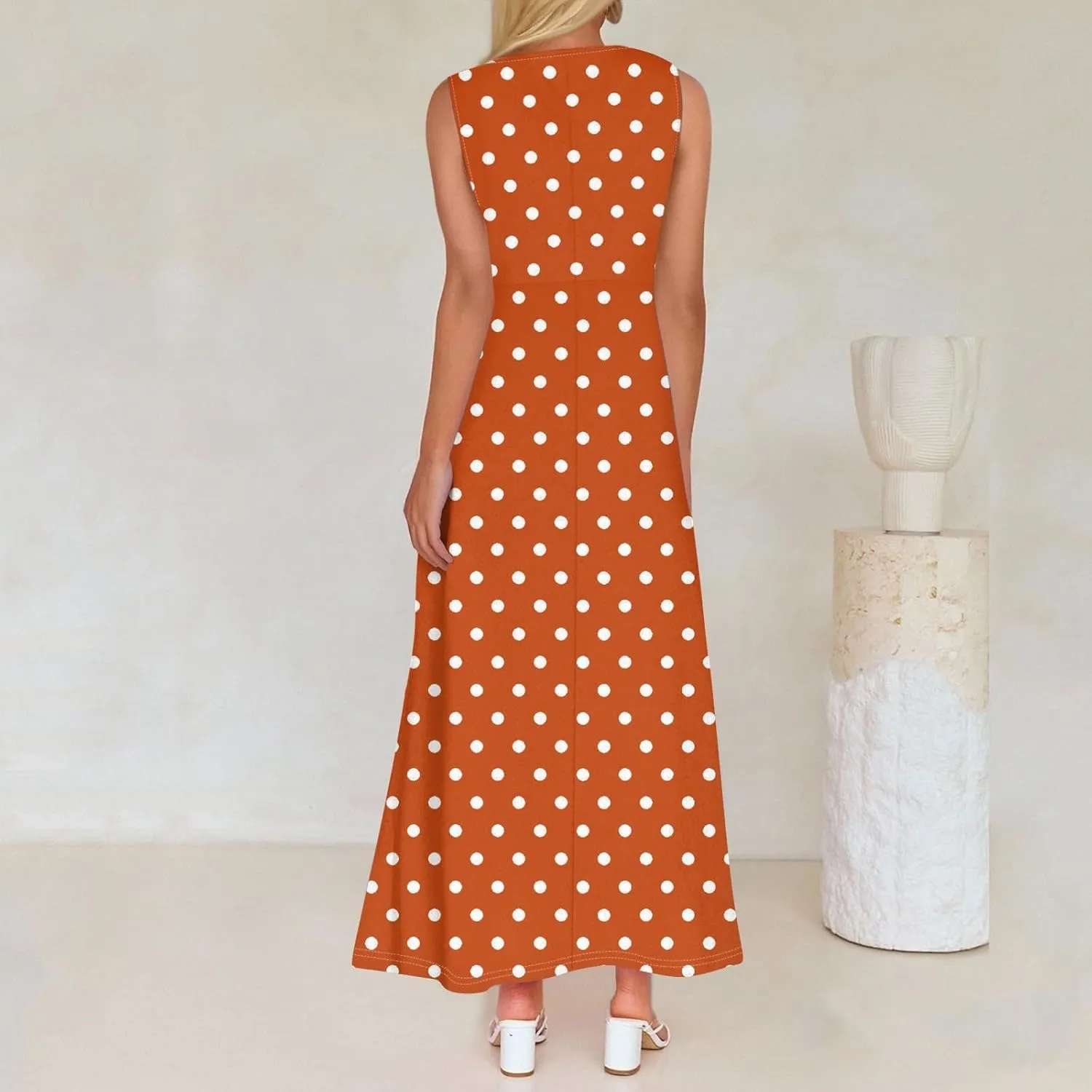 Maxi Floral Dresses for Women 2025 Vacation Sleeveless V Neck Sundress Ruffle Flowy Swing A Line Dresses Frocks