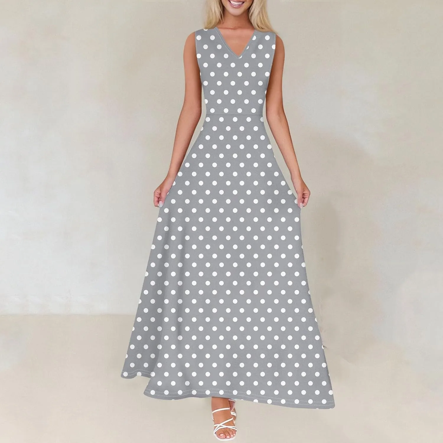 Maxi Floral Dresses for Women 2025 Vacation Sleeveless V Neck Sundress Ruffle Flowy Swing A Line Dresses Frocks