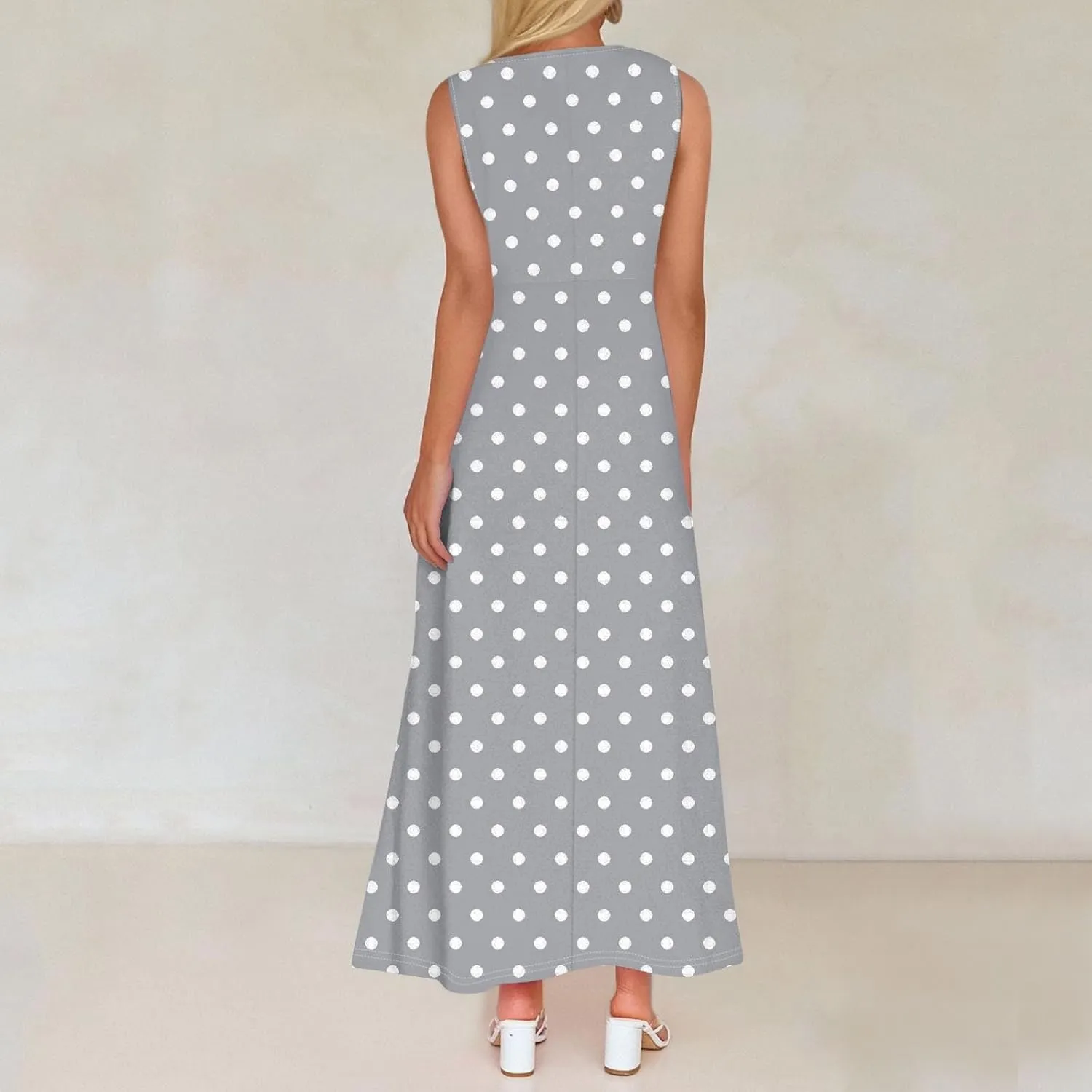 Maxi Floral Dresses for Women 2025 Vacation Sleeveless V Neck Sundress Ruffle Flowy Swing A Line Dresses Frocks