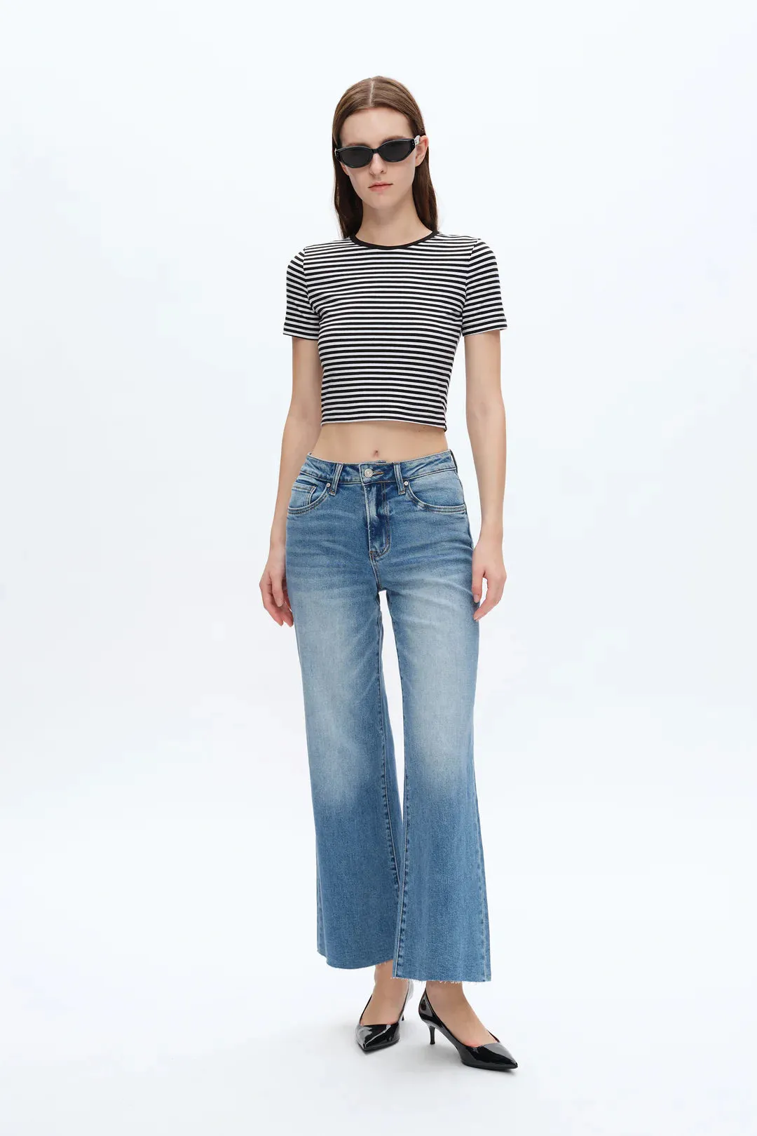 Mid Rise Wide Leg Denim Jeans