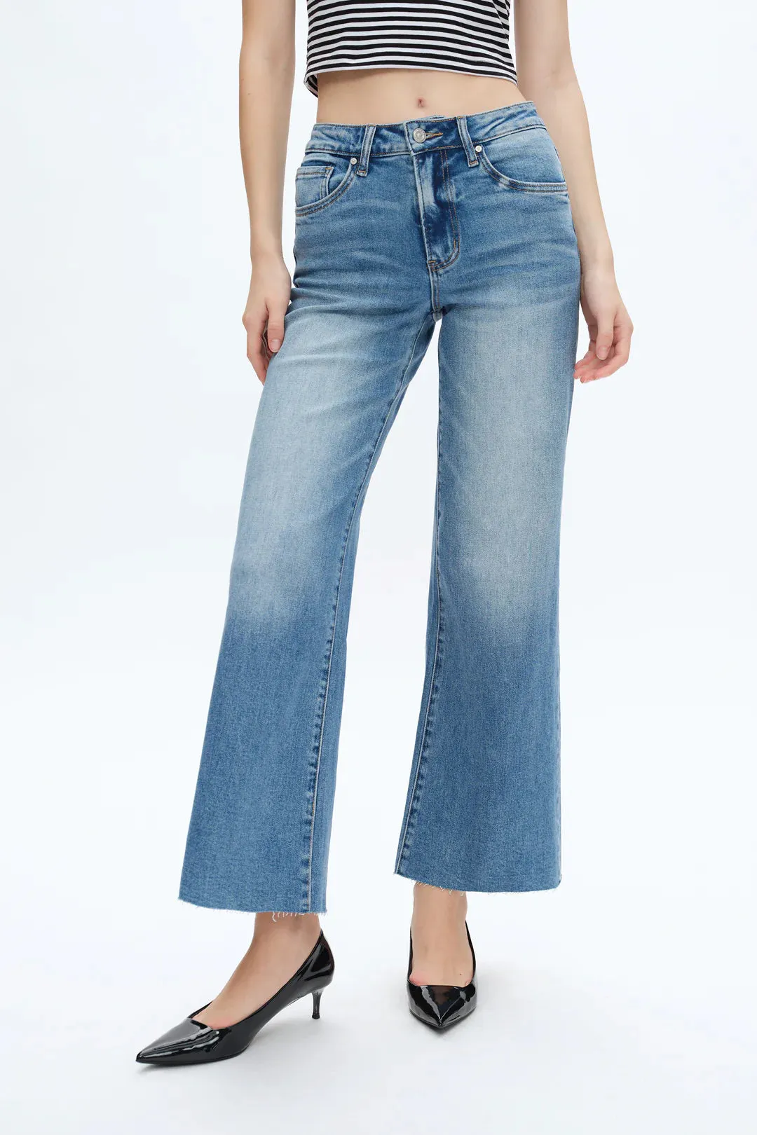 Mid Rise Wide Leg Denim Jeans