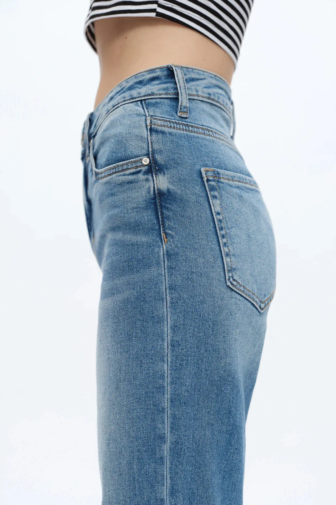 Mid Rise Wide Leg Denim Jeans