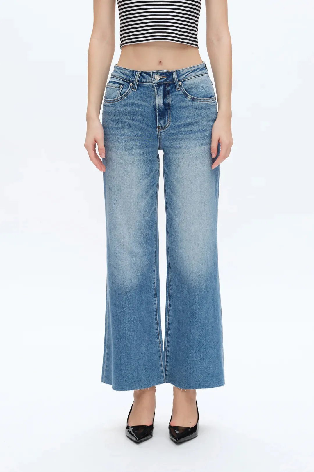 Mid Rise Wide Leg Denim Jeans
