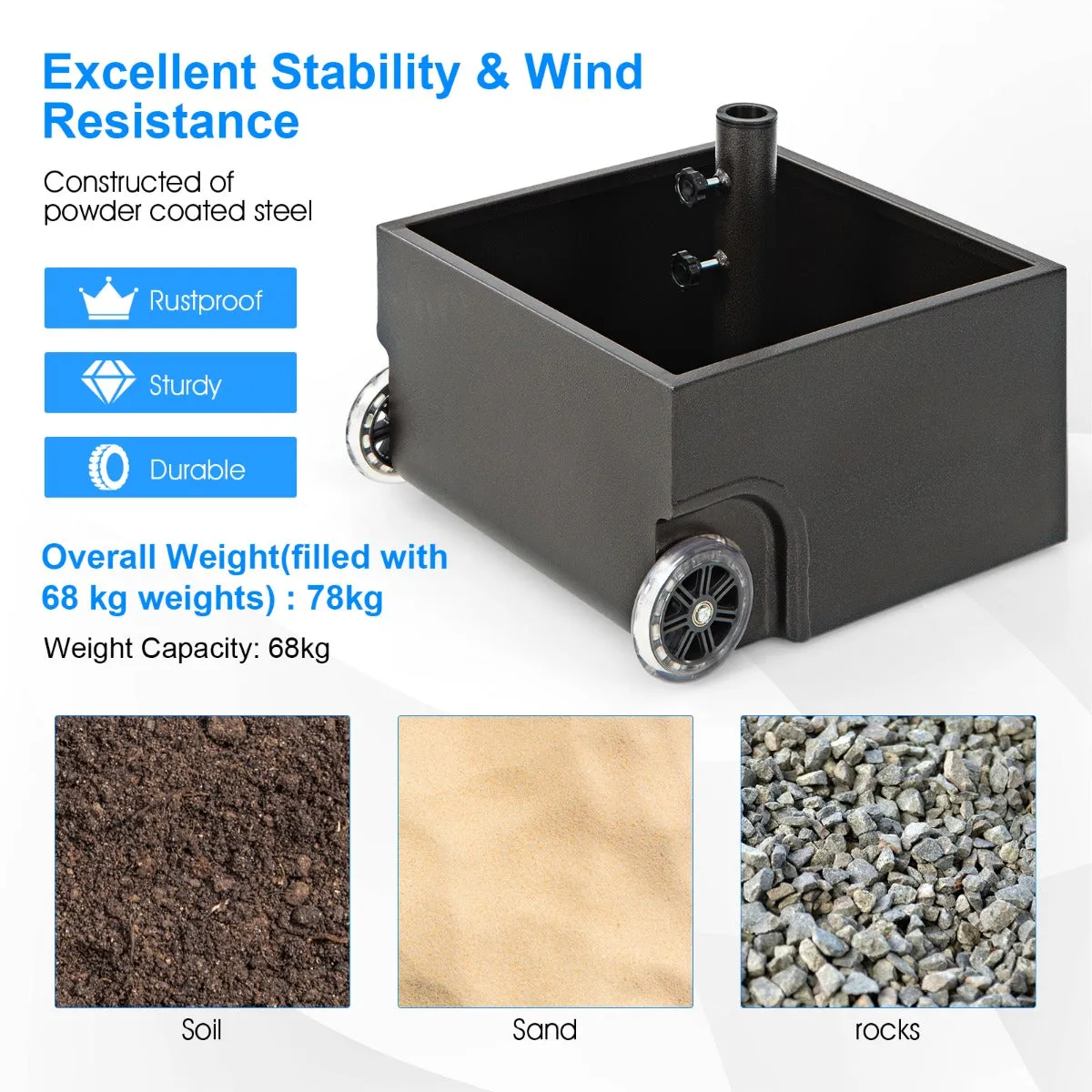NNECW Heavy-Duty Steel Patio Market Umbrella Stand with 2 Wheels for Patio