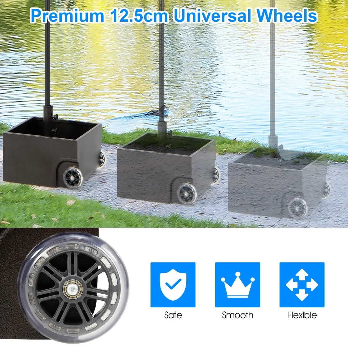 NNECW Heavy-Duty Steel Patio Market Umbrella Stand with 2 Wheels for Patio