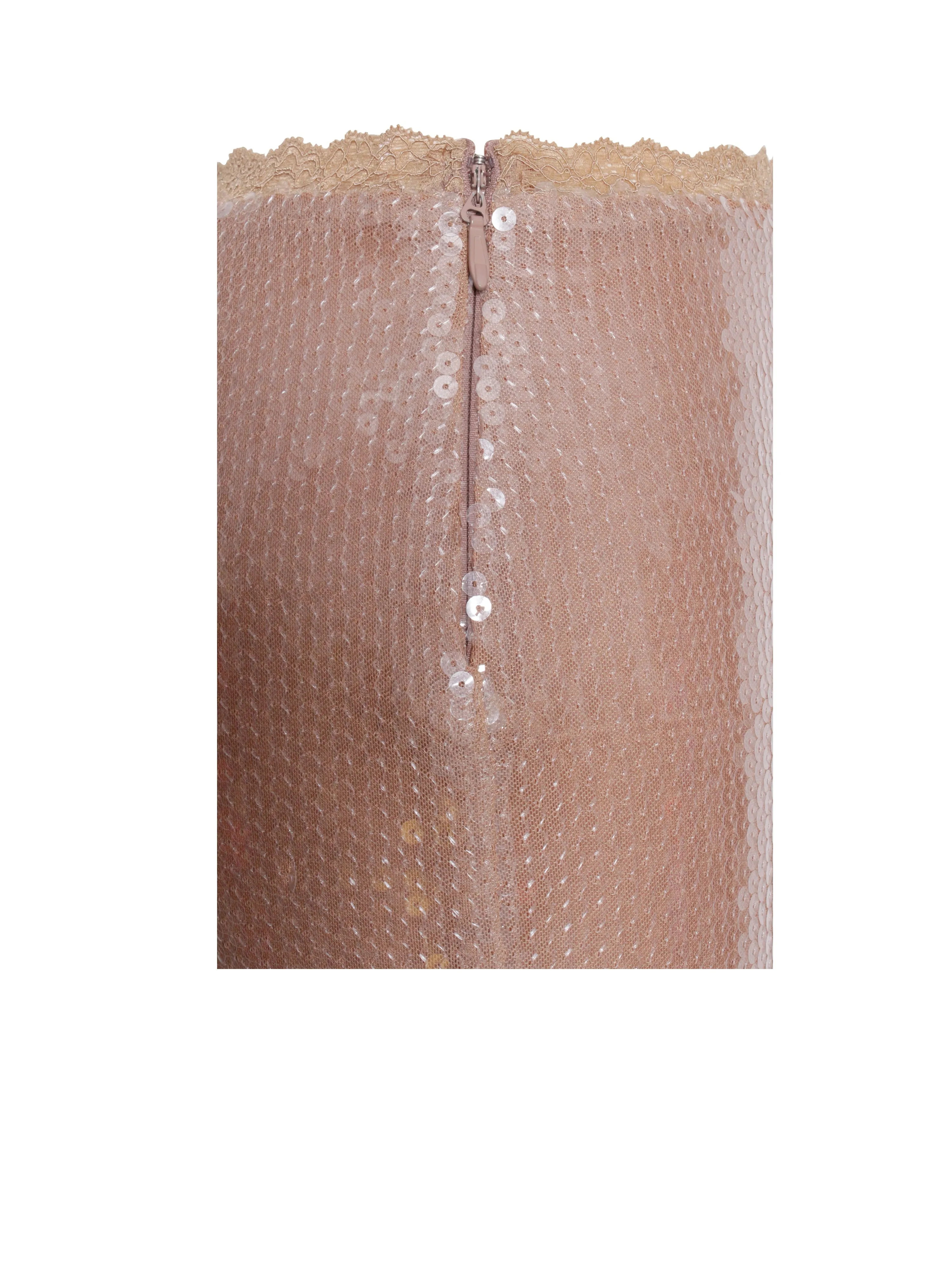 Odalis Nude Sequin Maxi Graceful Skirt With Lace Trim