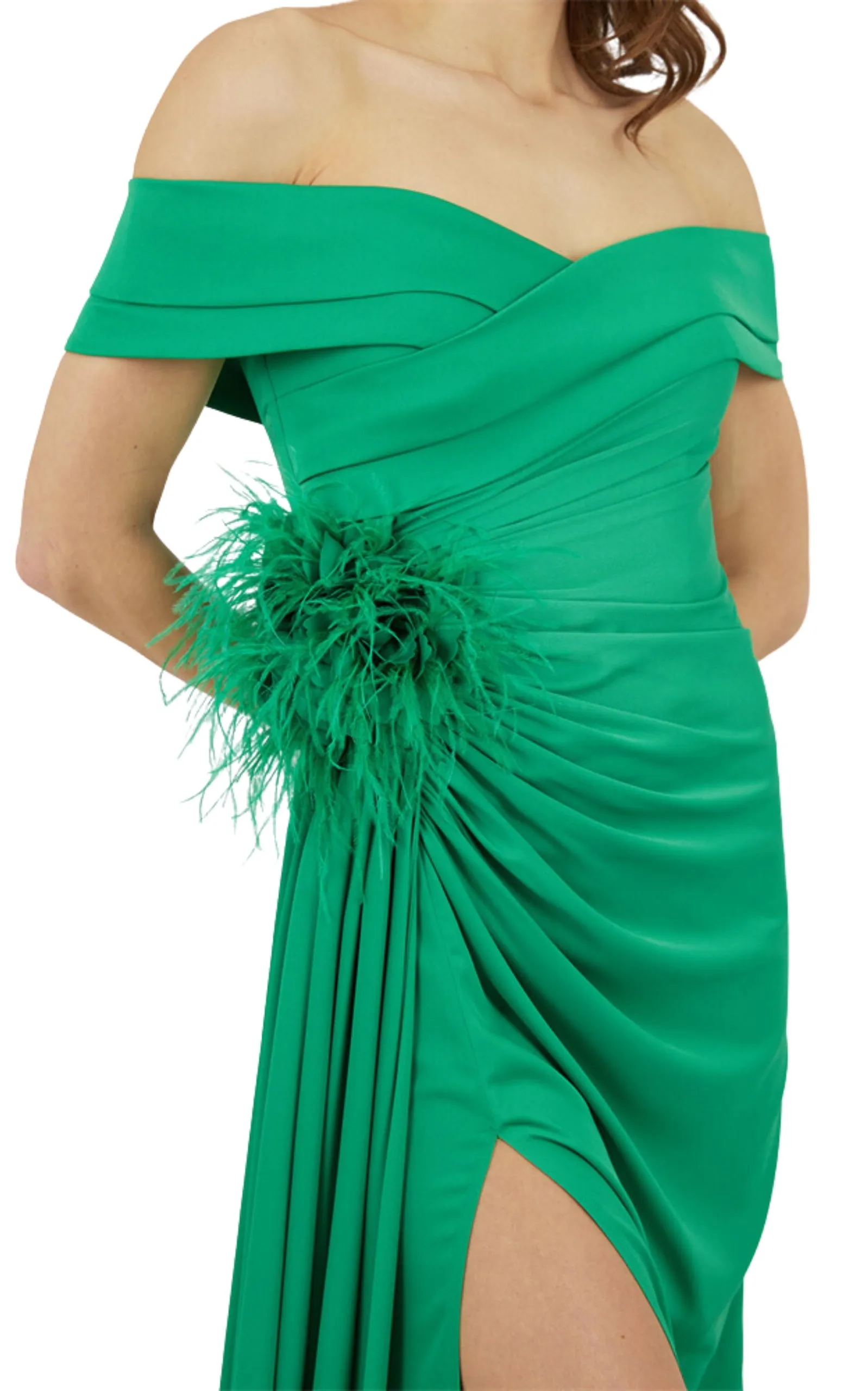 Off Shoulder Boat Neck Green Cocktail Prom Dress