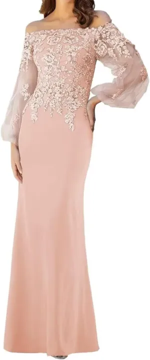 Off Shoulder Mother of The Bride Dress for Wedding Laces Chiffon Evening Gowns with Sleeves