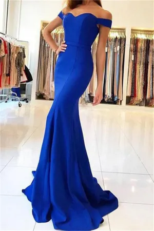 Off The Shoulder Long Royal Blue Sheath Party Prom Dresses Women Dresses