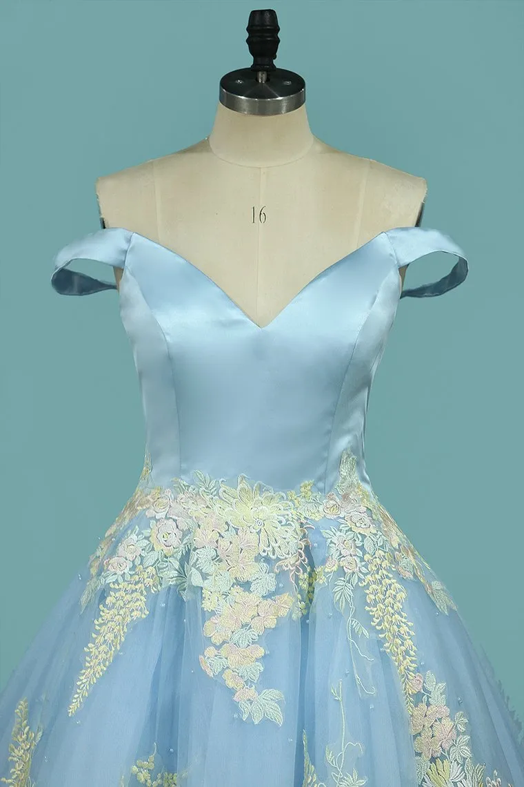 Off The Shoulder Prom Dresses Ball Gown Tulle With Appliques