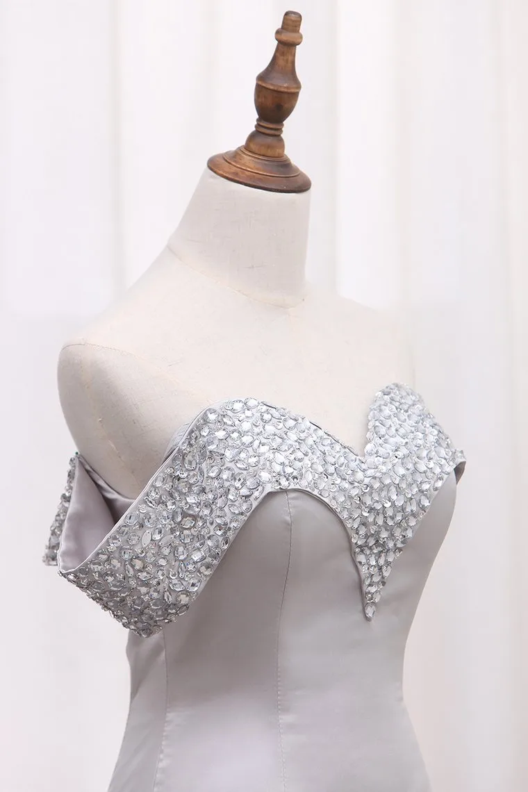 Off The Shoulder Satin Mermaid Prom Dresses With Beading