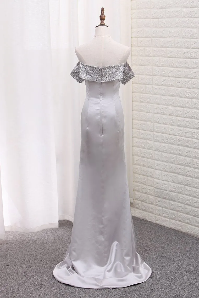 Off The Shoulder Satin Mermaid Prom Dresses With Beading