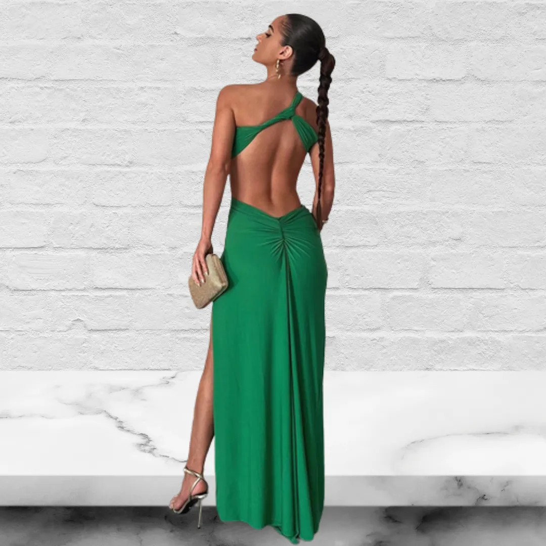 One Shoulder Cut Out Waist Sleeveless Maxi Dress