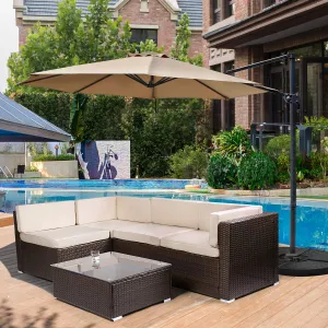 Patio 10 FT Cantilever Offset Umbrella Outdoor Hanging Umbrella 360° Rotation with Cross Base, Beige