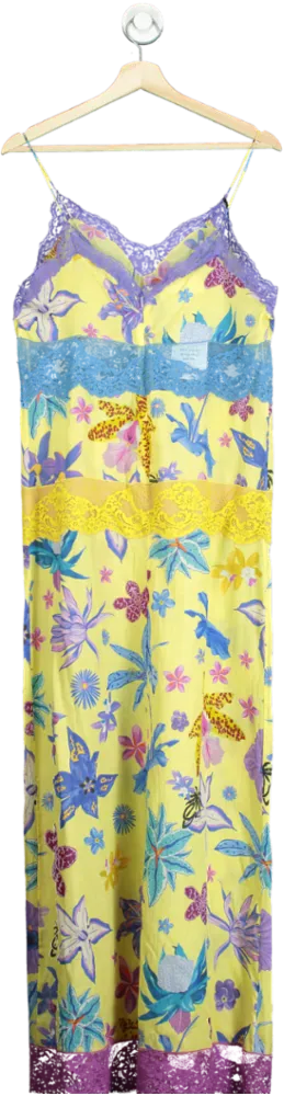 PIC ? Gucci Yellow Floral Lace Trim Maxi Dress UK 8