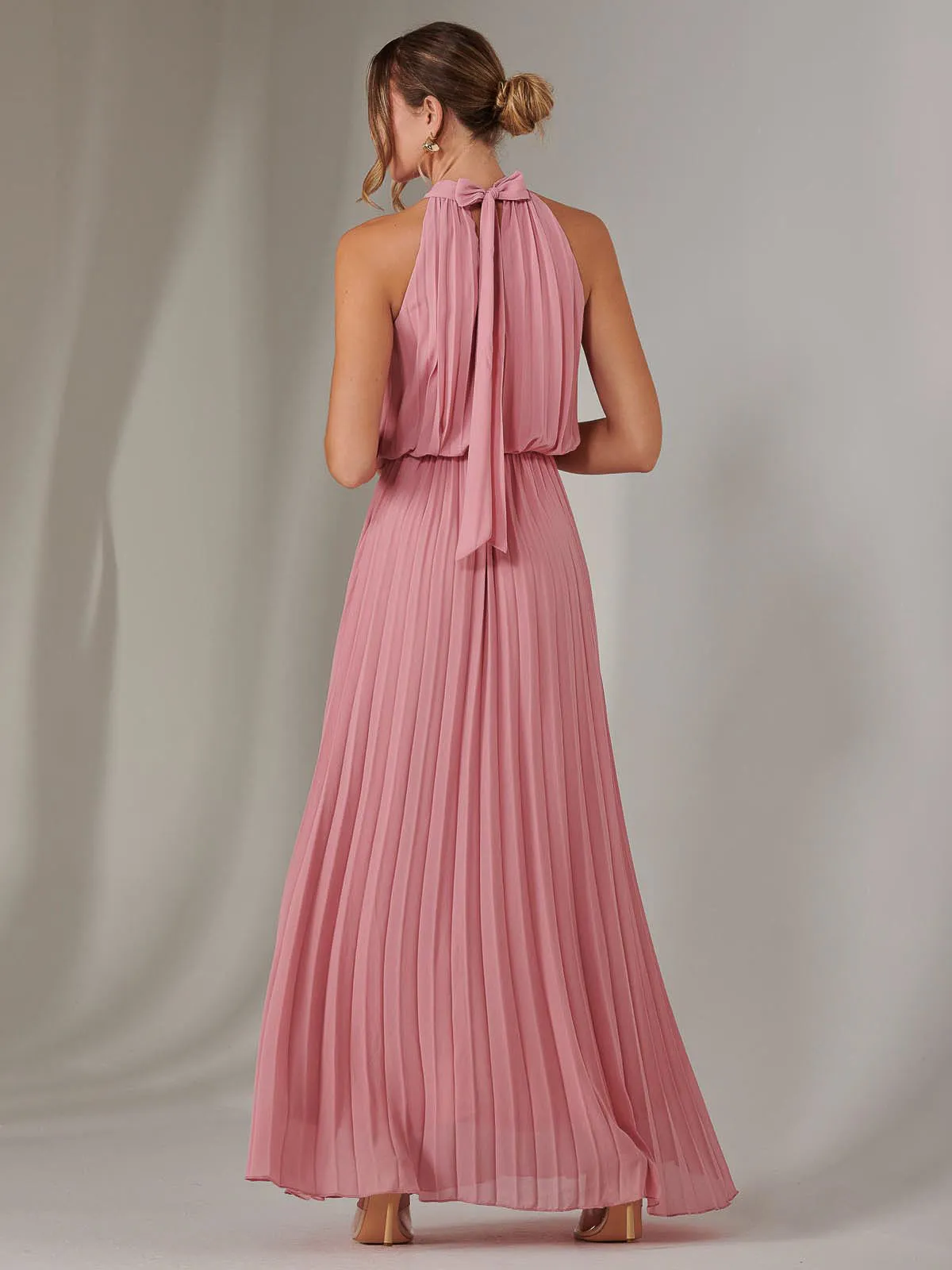 Pleated Bridesmaids Maxi Dress, Dusty Pink