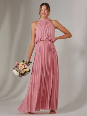 Pleated Bridesmaids Maxi Dress, Dusty Pink