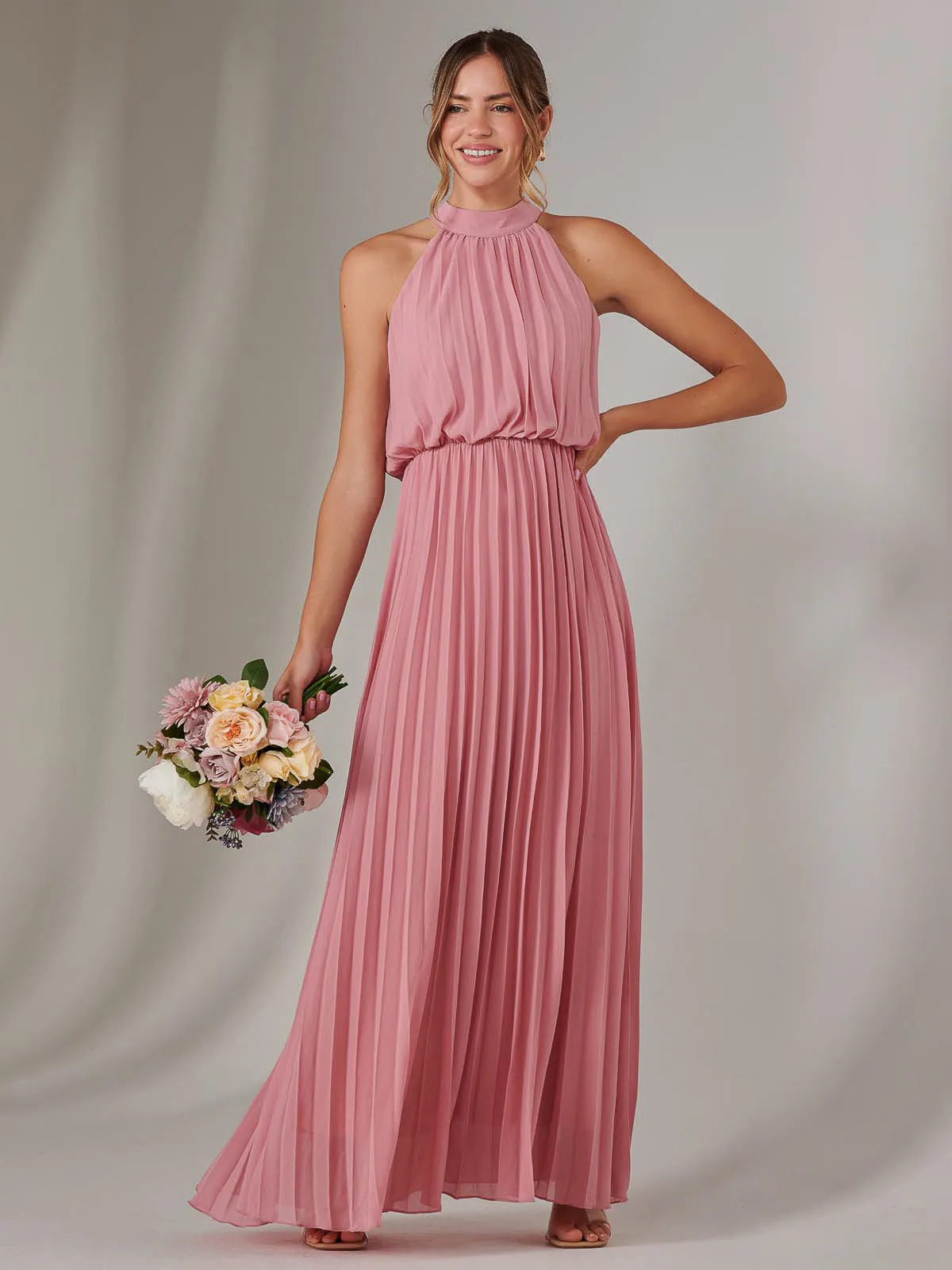Pleated Bridesmaids Maxi Dress, Dusty Pink