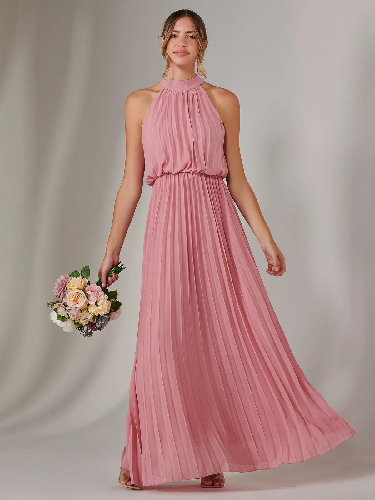 Pleated Bridesmaids Maxi Dress, Dusty Pink