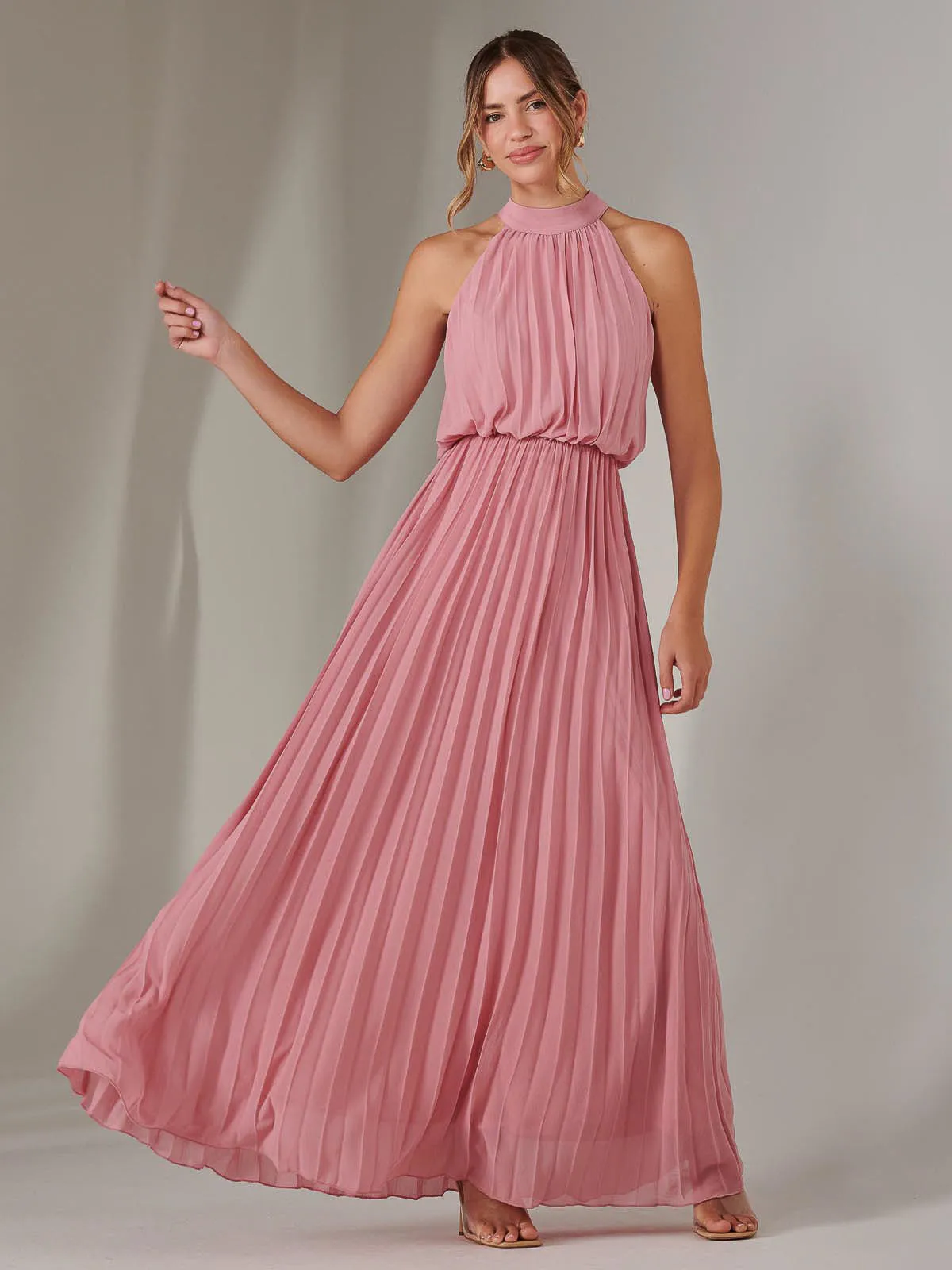 Pleated Bridesmaids Maxi Dress, Dusty Pink