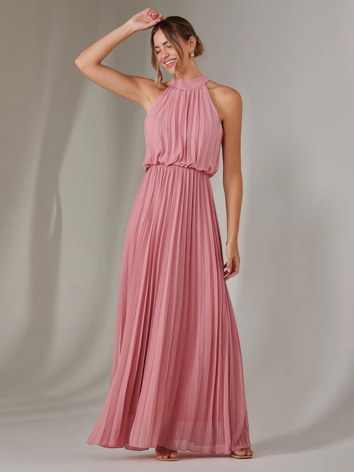 Pleated Bridesmaids Maxi Dress, Dusty Pink