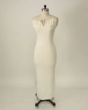 Pleated Bust Maxi Dress - White