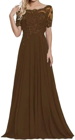 Plus Size Chiffon Mother of The Groom Dresses with Sleeves Floor Length A Line Lace Appliques Formal Evening Gown
