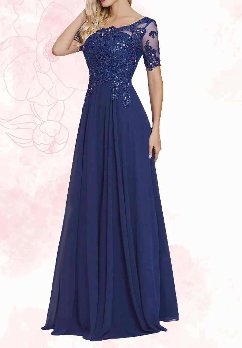 Plus Size Chiffon Mother of The Groom Dresses with Sleeves Floor Length A Line Lace Appliques Formal Evening Gown