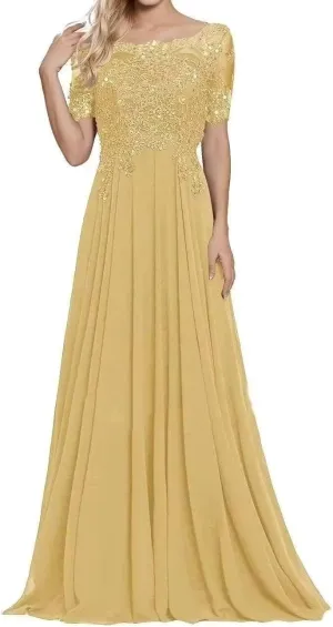 Plus Size Chiffon Mother of The Groom Dresses with Sleeves Floor Length A Line Lace Appliques Formal Evening Gown
