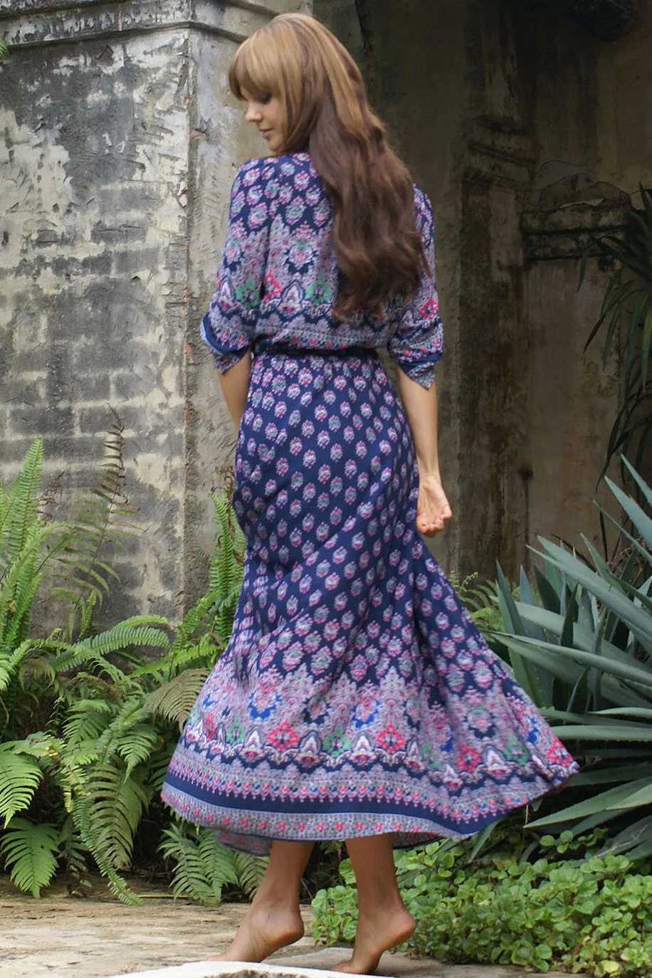 Print 3/4 Sleeves Bohemian Beach Dress