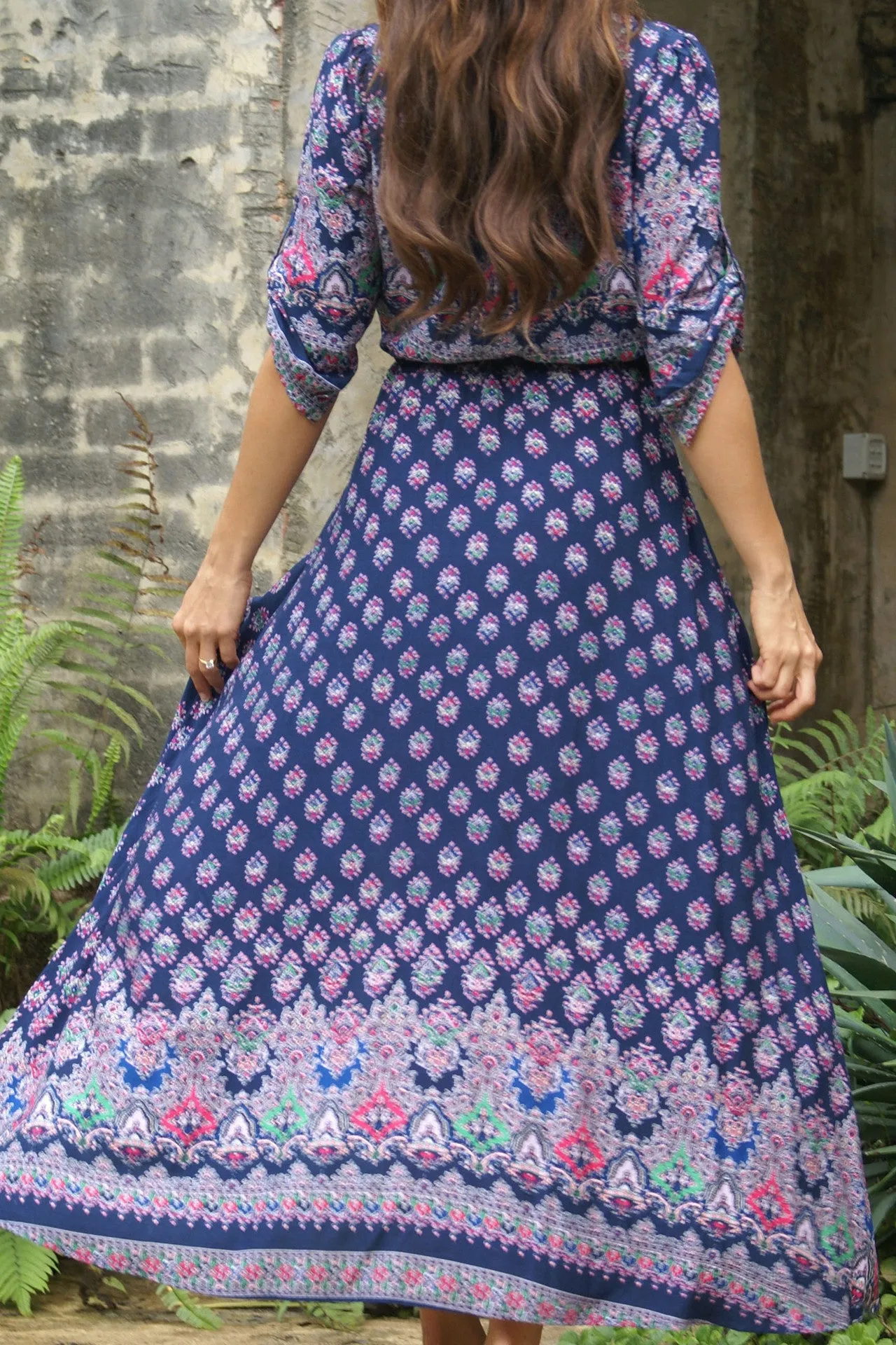 Print 3/4 Sleeves Bohemian Beach Dress