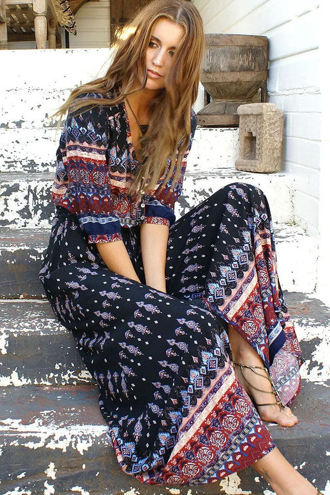 Print 3/4 Sleeves Bohemian Beach Dress