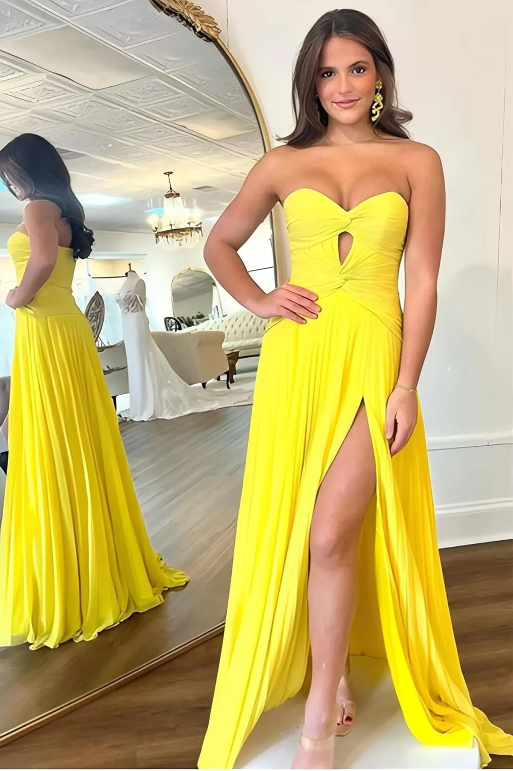 Prom Dresses 2024 Strapless Sweetheart Chiffon Formal Evening Party Gowns Cut Out Corset Cocktail Dresses with Slit