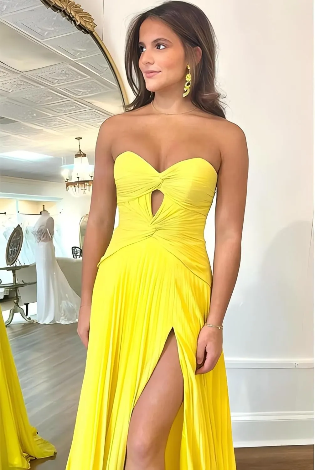 Prom Dresses 2024 Strapless Sweetheart Chiffon Formal Evening Party Gowns Cut Out Corset Cocktail Dresses with Slit