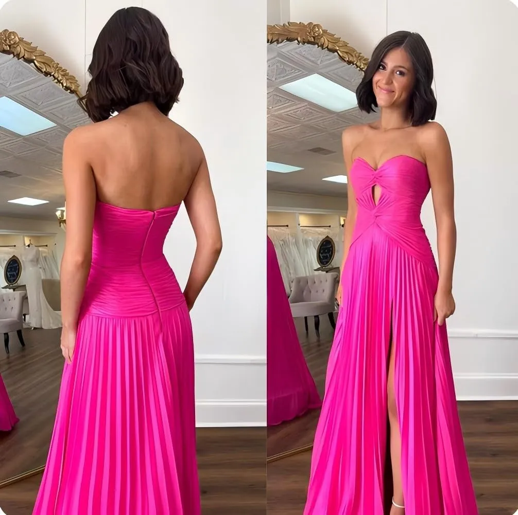 Prom Dresses 2024 Strapless Sweetheart Chiffon Formal Evening Party Gowns Cut Out Corset Cocktail Dresses with Slit