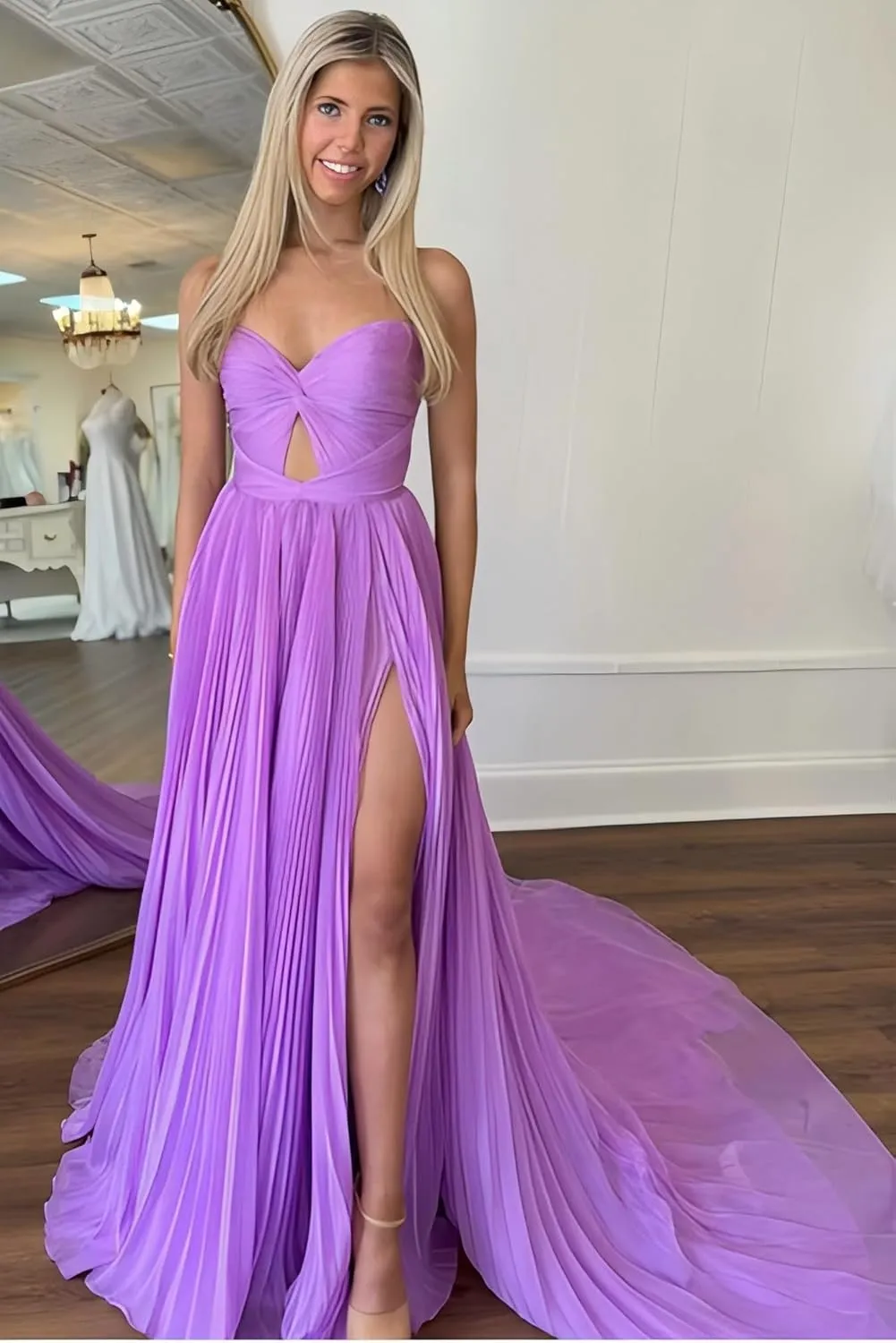 Prom Dresses 2024 Strapless Sweetheart Chiffon Formal Evening Party Gowns Cut Out Corset Cocktail Dresses with Slit
