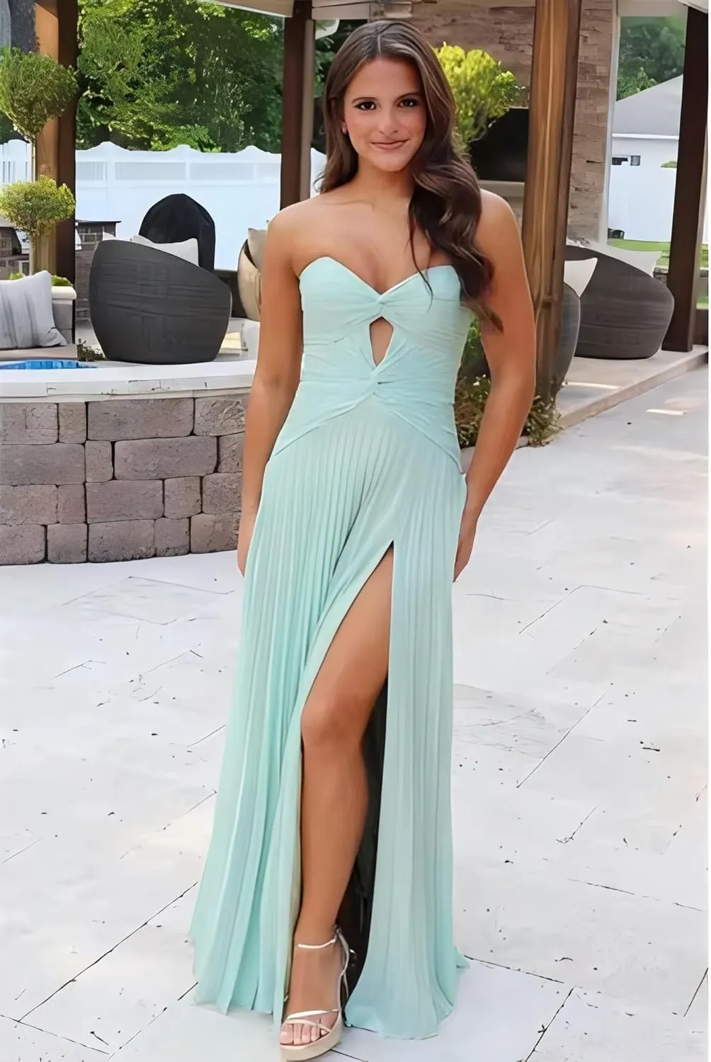 Prom Dresses 2024 Strapless Sweetheart Chiffon Formal Evening Party Gowns Cut Out Corset Cocktail Dresses with Slit