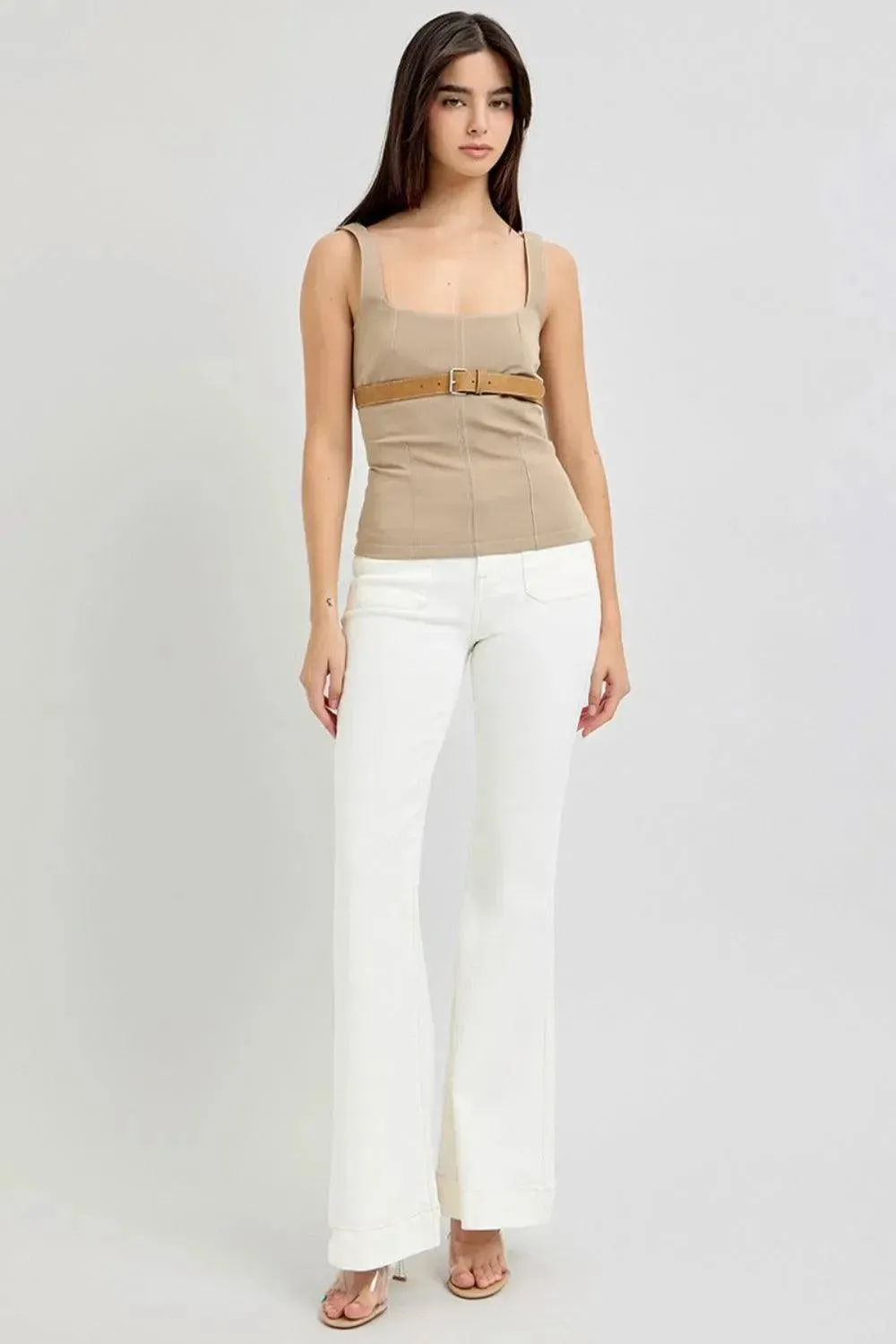 RISEN Full Size High Rise Front Patch Pocket Flare Jeans
