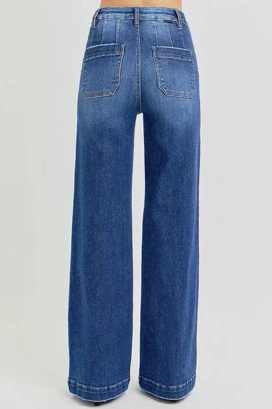 RISEN Full Size High Rise Wide Leg Jeans with Slanted Pockets