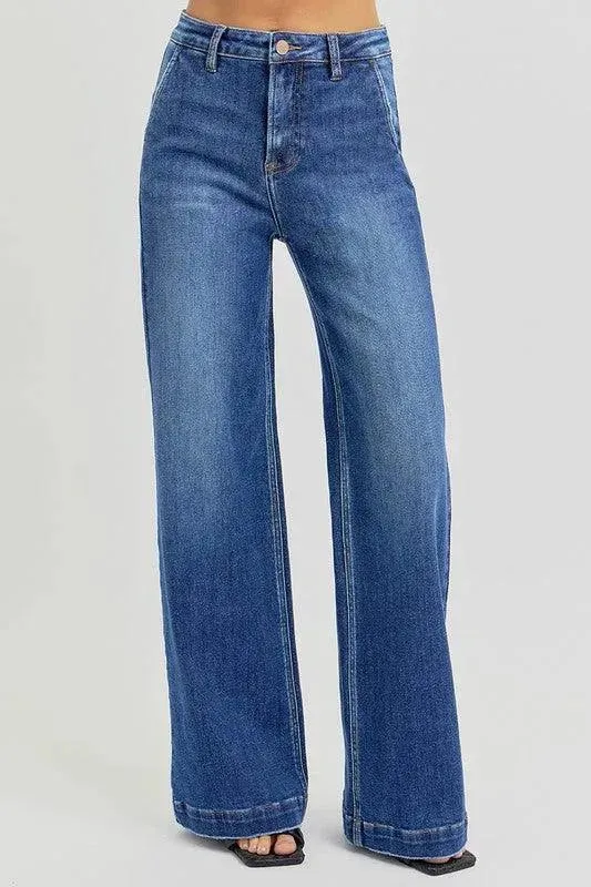RISEN Full Size High Rise Wide Leg Jeans with Slanted Pockets