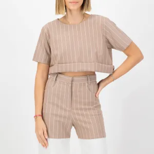 Rolled up pinstripe top