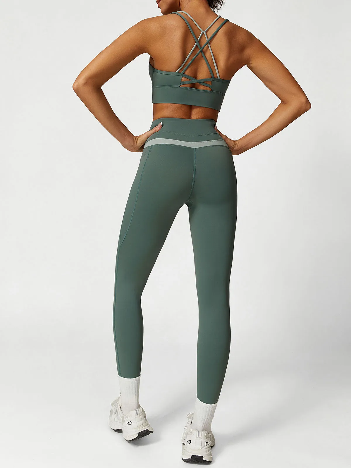 Sage Green High Waisted Pockets Leggings 26”