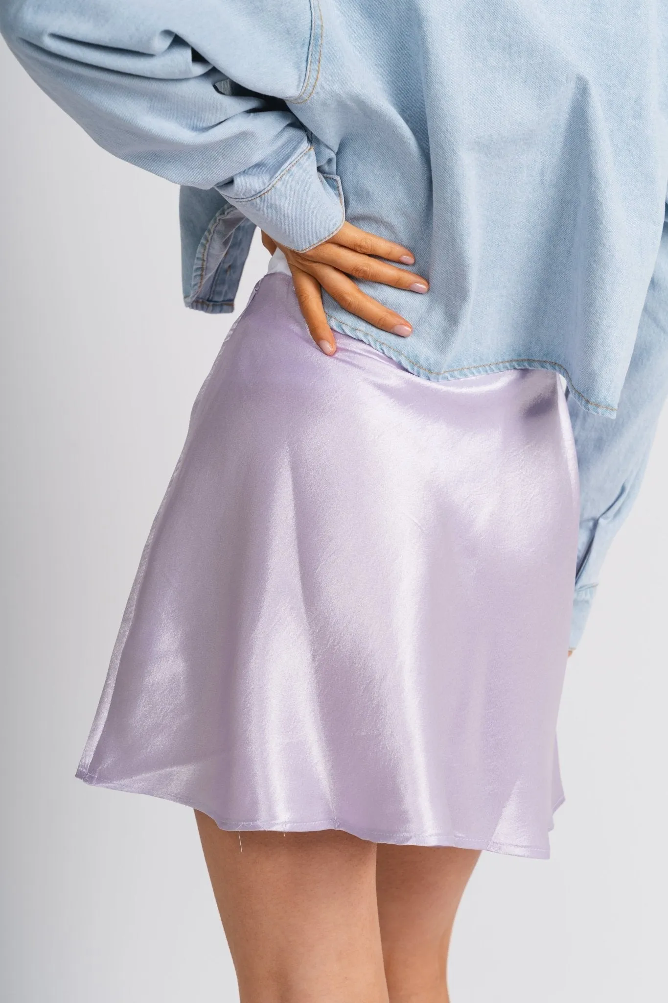 Satin flare mini skirt lavender