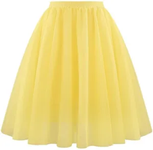 Solid High Waist Elastic Mesh Puffy Skirt for Women Casual A-line Layered Formal Party Ladies Skirt 2025
