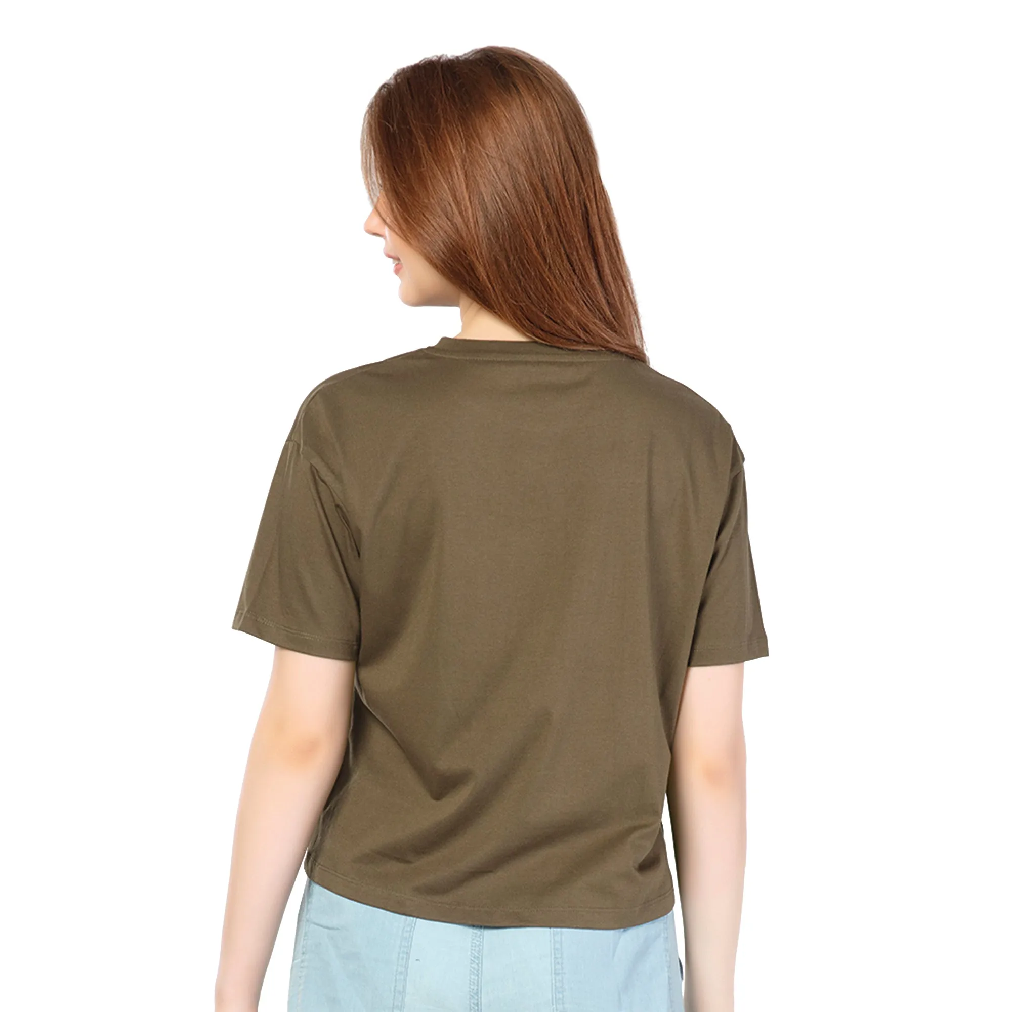 SRF-24094-Cotton-Messy Hairs  Relaxed Fit T-Shirt-Mehandi Green