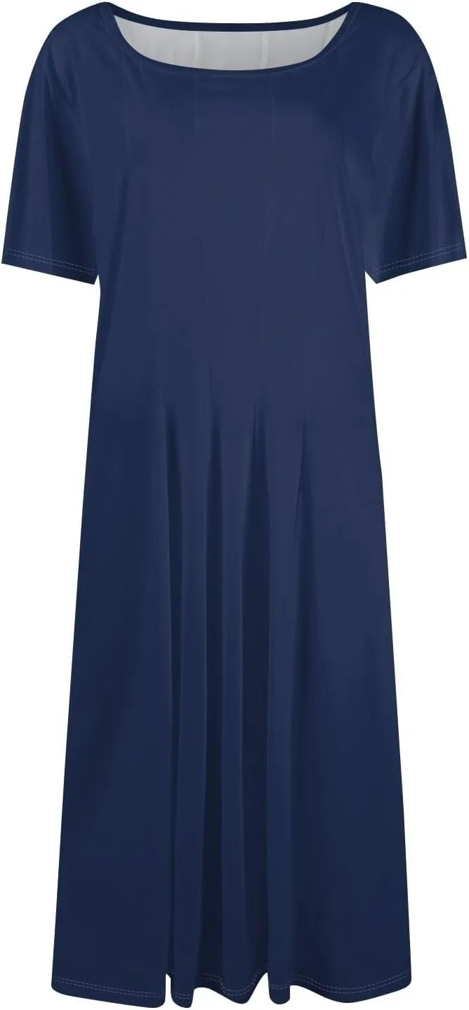 Summer Dresses for Women 2025 Elegant Short Sleeve Midi Dress Casual Plus Size Loose Comfy Flowy Boho Beach Sundress