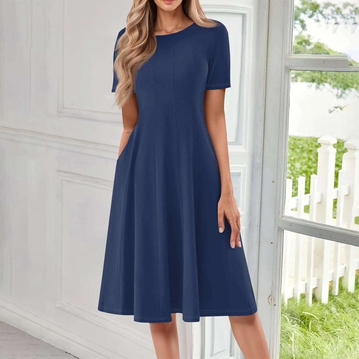Summer Dresses for Women 2025 Elegant Short Sleeve Midi Dress Casual Plus Size Loose Comfy Flowy Boho Beach Sundress