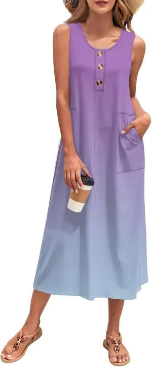 Summer Dresses for Women 2025 Sleeveless Button Down Maxi Dress Casual Loose Long Beach Sundress Travel Vacation Outfits