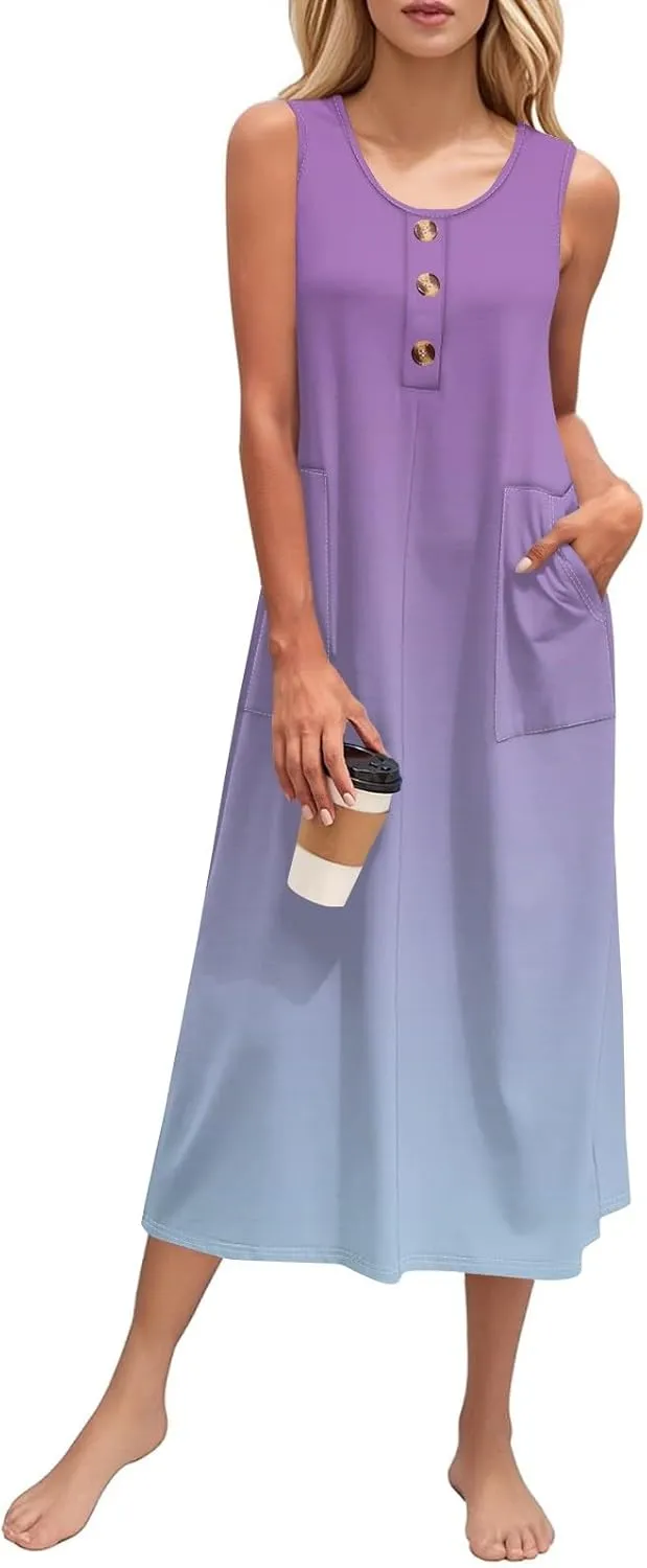 Summer Dresses for Women 2025 Sleeveless Button Down Maxi Dress Casual Loose Long Beach Sundress Travel Vacation Outfits